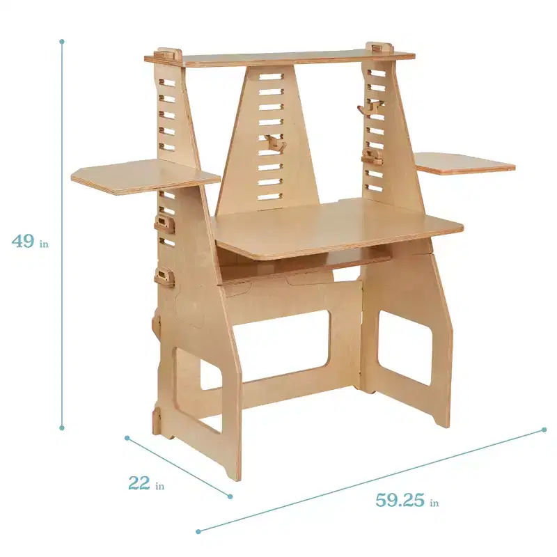 ECR4Kids Maker's Puzzle Sit or Stand Adjustable Desk, Classroom Furniture, Natural