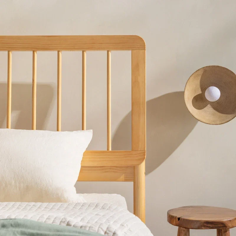 Solid Wood Queen Spindle Bed, Caramel / Natural Pine / Black, Fits 2