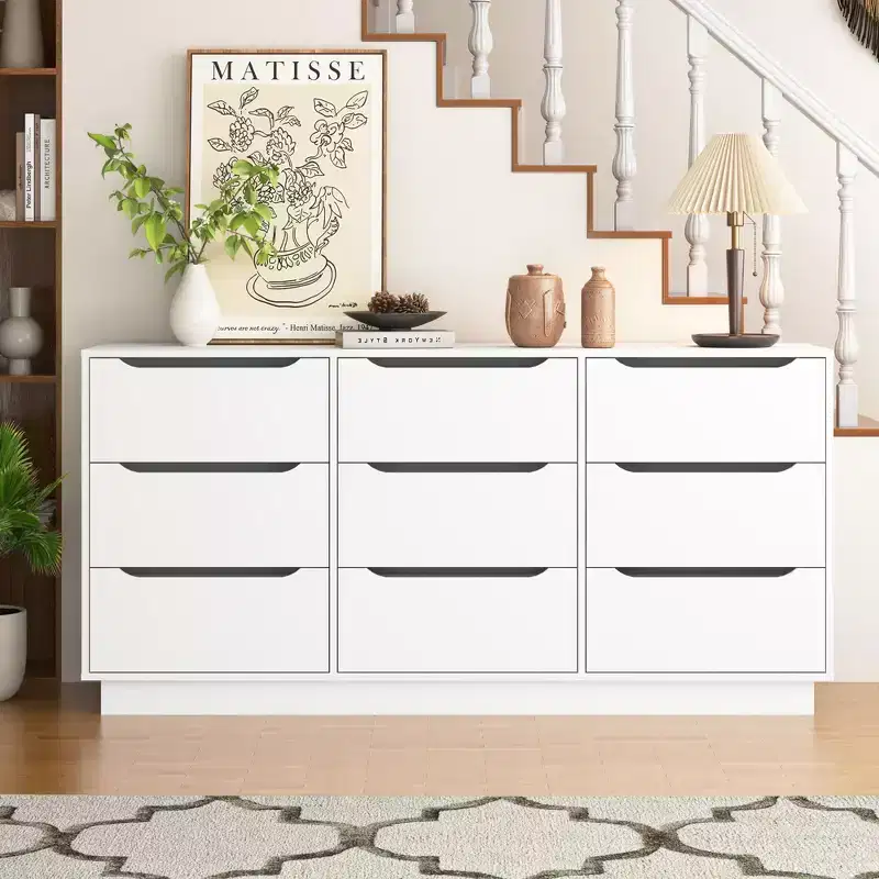 GDFStudio Theo 63 Modern Wooden Storage Dresser with 9 Drawers