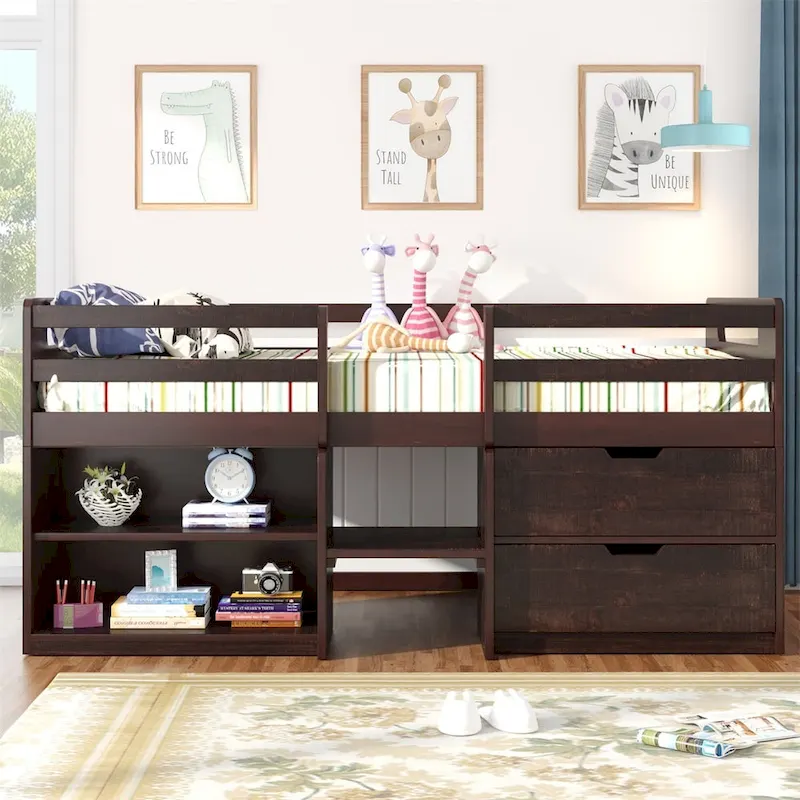 Merax Twin Loft Bed with Two Shelves and Two drawers