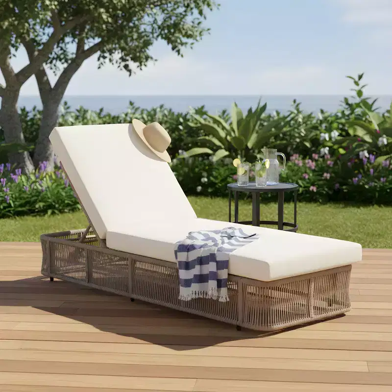 Christopher Knight Home Manon 2 Piece Outdoor Adjustable Rope Chaise Lounge with Ceramic Tile End Table