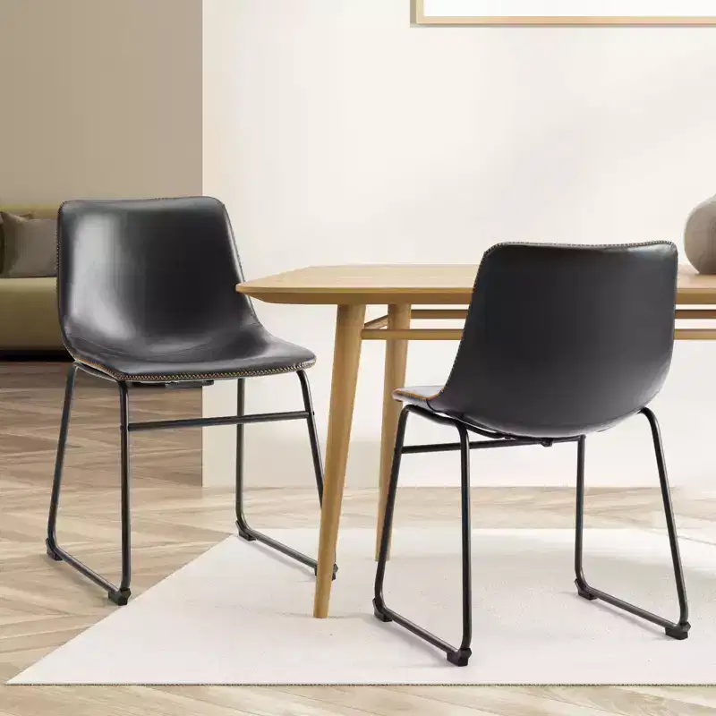 Armless Industrial Faux Leather Barstools with Metal Legs and Footrest, Dining Chairs for Home Office Kitchen Island
