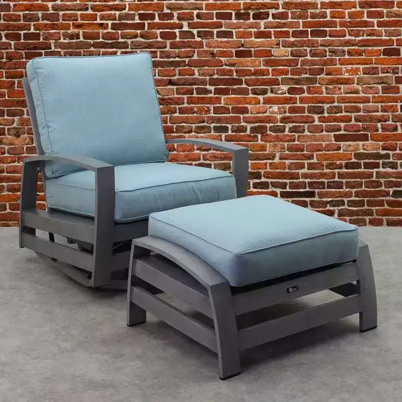 Courtyard Casual Cabo 2 pc Swivel Glider and Ottoman Set Aluminum Frame with Sunbrella Cushions