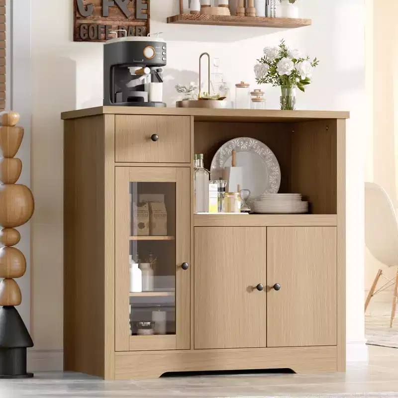 MDF Steel Frame Buffet Cabinet 3 Doors 1 Drawer 35.4