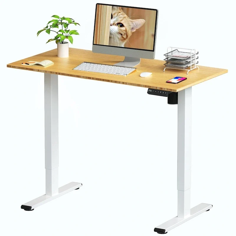 Bamboo Electric Standing Desk, White/Black/Grey, 1-Person, 48x24 / 55x28 / 60x30