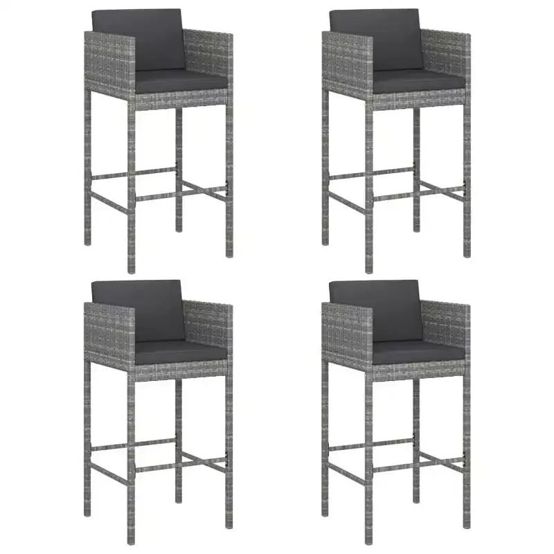 vidaXL Bar Stool Set of 4 Poly Rattan, Powder-Coated Steel