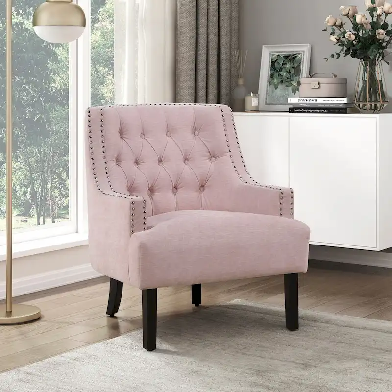 Modern Traditional Accent Chair Chenille Upholstery Button-Tufted Solid Wood 1pc Living Room Furniture