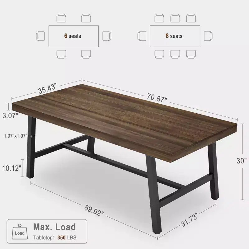 Industrial Dining Table for 6~8 People, 78.7 Long Rectangle Dining Tables, Wooden Kitchen Table