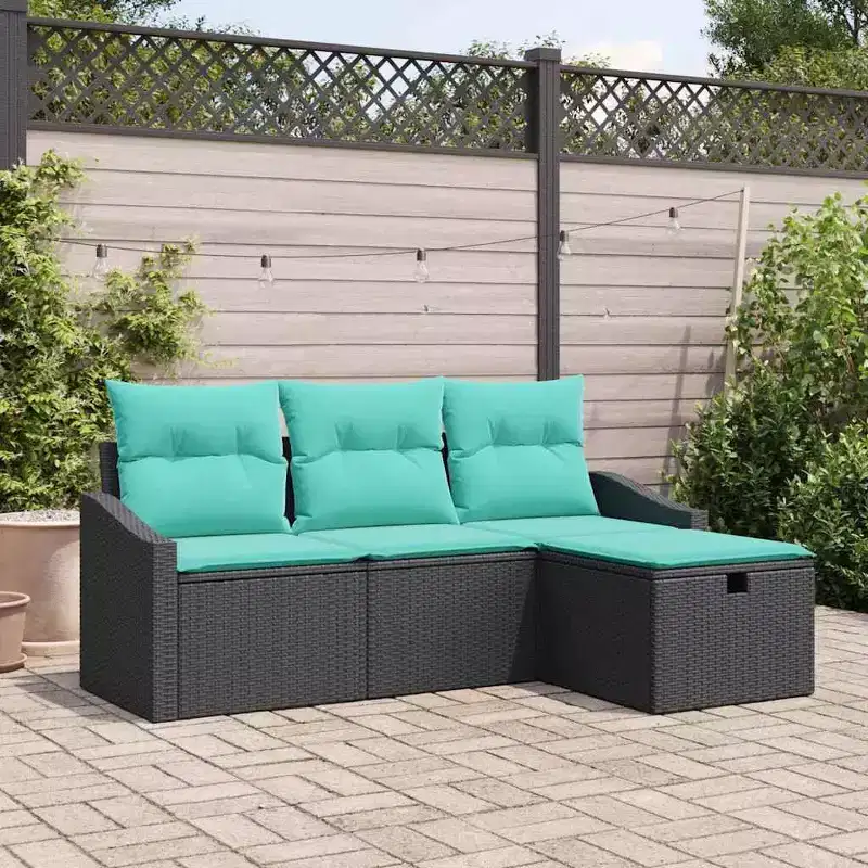vidaXL Garden Sofa Set with Cushion 4 pcs Brown Poly rattan - Brown Red