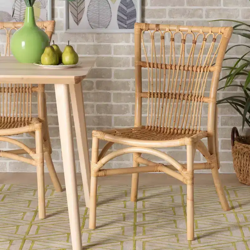 bali & pari Ammi Dining Chair Natural/Brown: Handcrafted, Bohemian Style, No Assembly Required