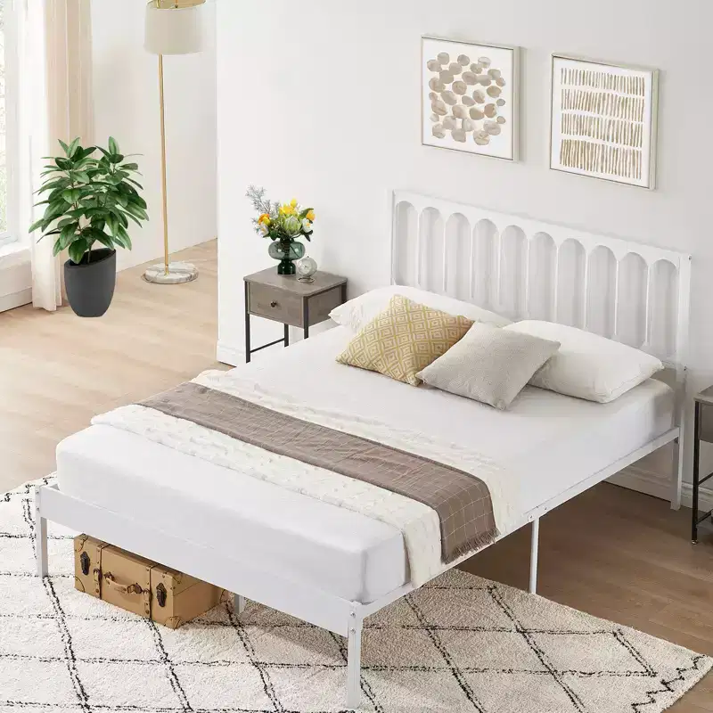 Full-size platform bed frame, metal bed frame with headboard, 12.6-inch storage space underneath, no box spring needed, quiet, black