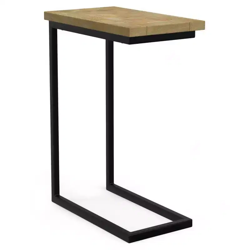 Industrial C-Table | Solid Mango Wood & Black Metal Frame | Natural Stain