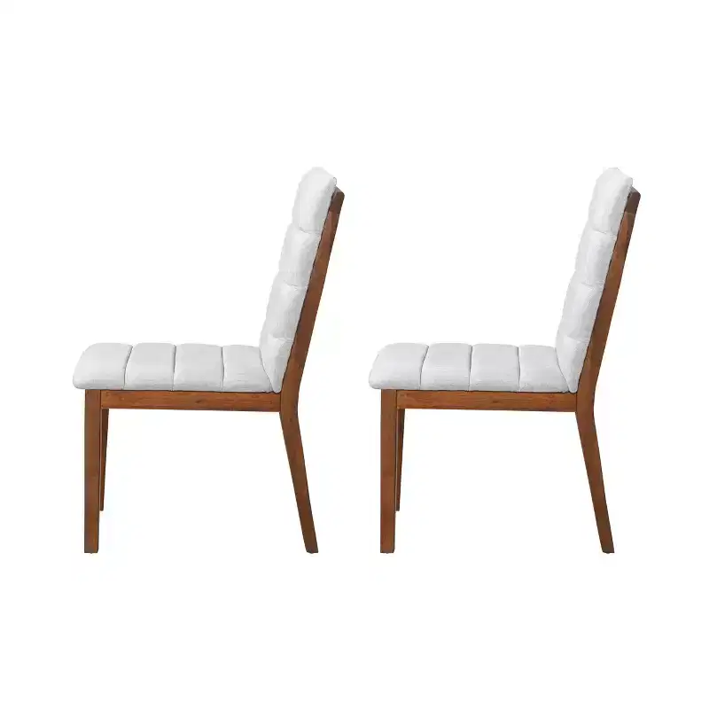 Set of 2 Upholstered Dining Chairs with Solid Wood Frame, Walnut & Light Gray