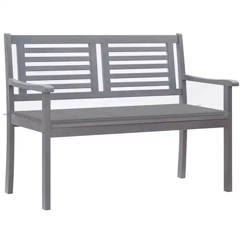 vidaXL Eucalyptus Wood Patio Loveseat Bench with Gray Cushion - Outdoor Seating for Garden, Terrace, Deck - Ergonomic 47.2x 23.6x 35