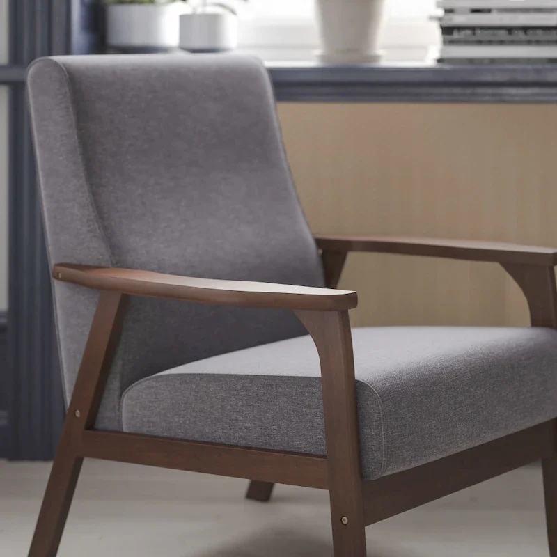 Mid-Century Modern Arm Chair with Wooden Frame and Arms