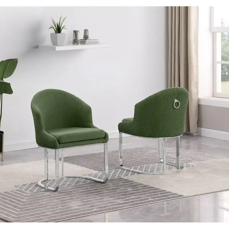 Best Quality Furniture Teddy Fabric Chrome Dining Chairs (Set of 2) - N/A