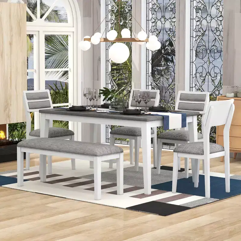 GDFStudio Monica 6 Piece Dining Set with Table and Upholstered Chairs