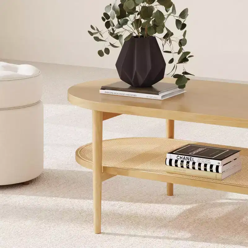 46 Warm Pine Wood and Rattan Oval Coffee Table Warm Pine - Nathan James