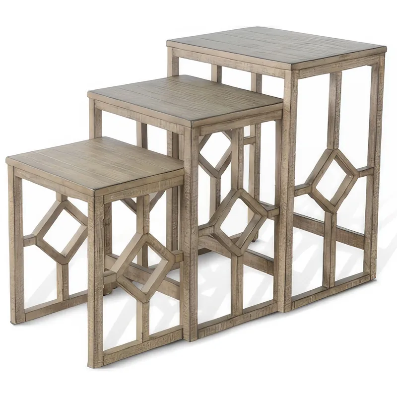 Rena 3 Piece Nesting Accent Table Set, Slatted, Light Brown Mahogany