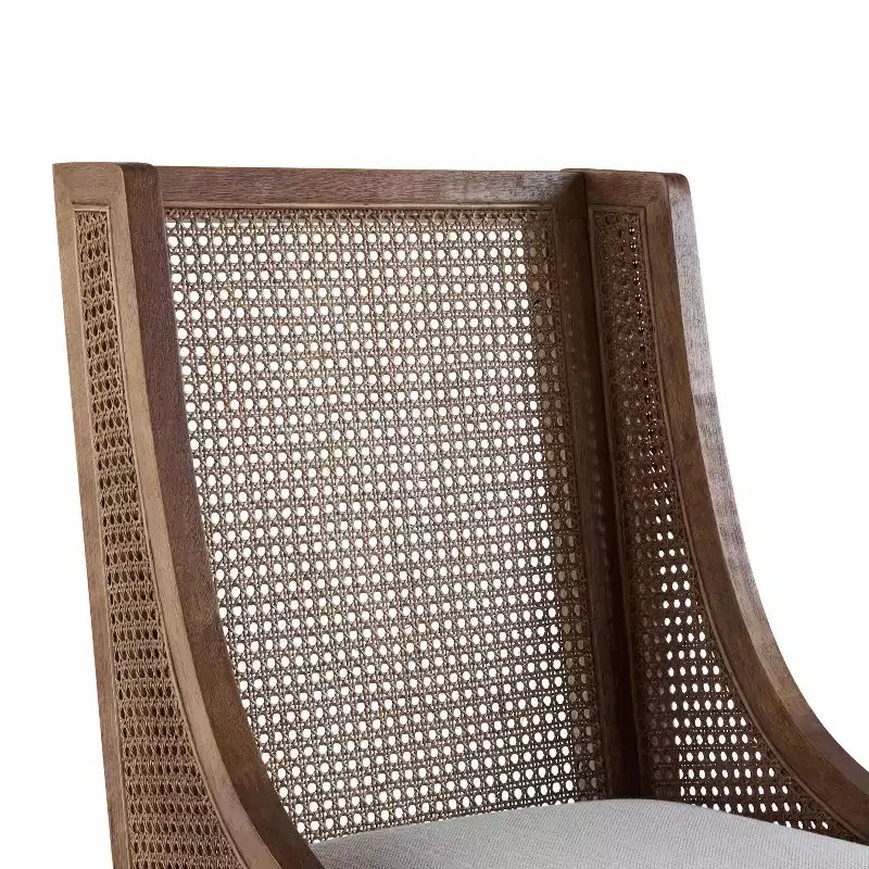 GDFStudio Rustic Fabric Upholstered Wood and Cane Dining Chairs (Set of 2)