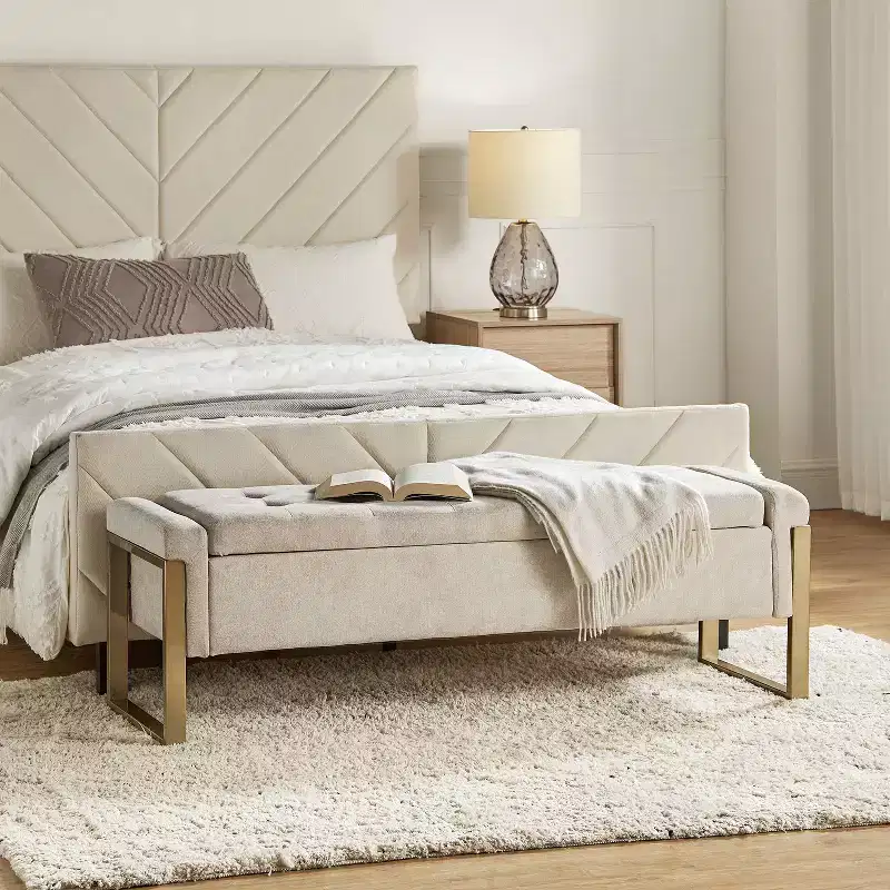 Octavio 55.3 w Modern Upholstered Flip Top Storage Bench with Metal Legs|ART OF LIVING DESIGNS
