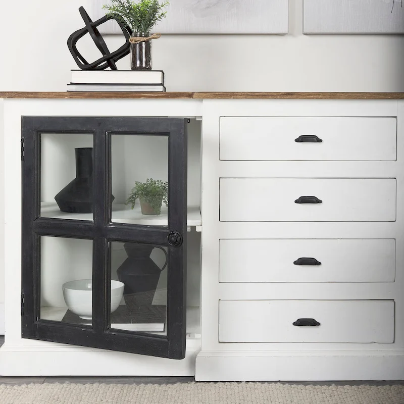 Bourchier White w/Black Trim & Medium Brown Top Solid Wood Sideboard - 75.0L x 20.8W x 34.3H