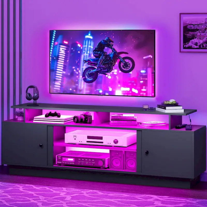 Modern TV Stand for TVs Up to 75in, 70in W x 15.7in D x 25.1in H, Media Console with Storage