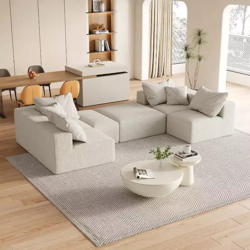 132'' L-Shaped Modular Sectional Sofa with Chenille Upholstery, 6-Piece Couch Set with Deep Cushions and Throw Pillows for Living Room and Bedroom