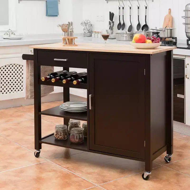 4-Tier Wood Kitchen Island Trolley Cart Storage Cabinet with Rack and Drawer