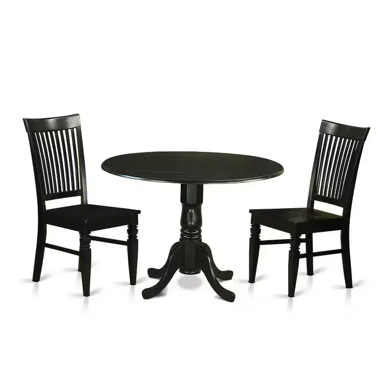 HomeStock 3-Pc Black Finish Solid Wood Top - Dining Room Set - Seats 4