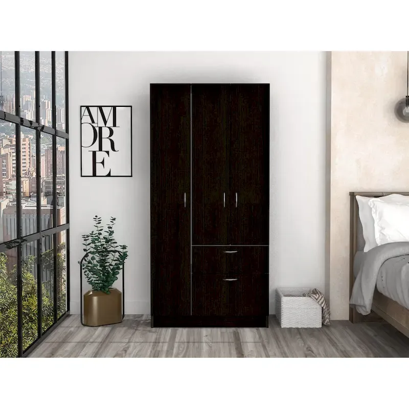 Modern Double-door Armoire with Five Shelves and One Drawer for Bedroom