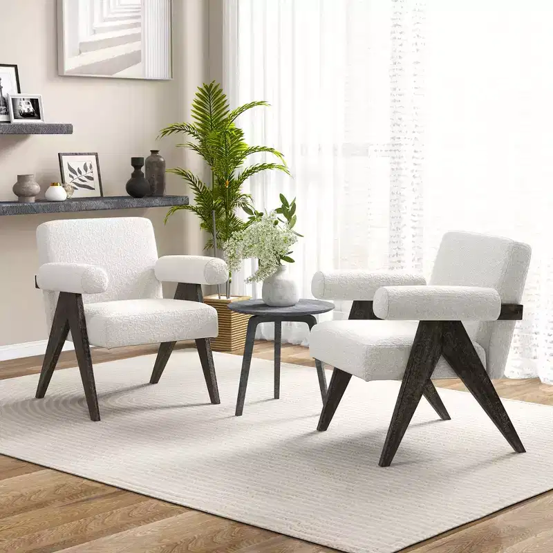 Upholstered Accent Armchair with Solid Rubber Wood Legs – Modern Style