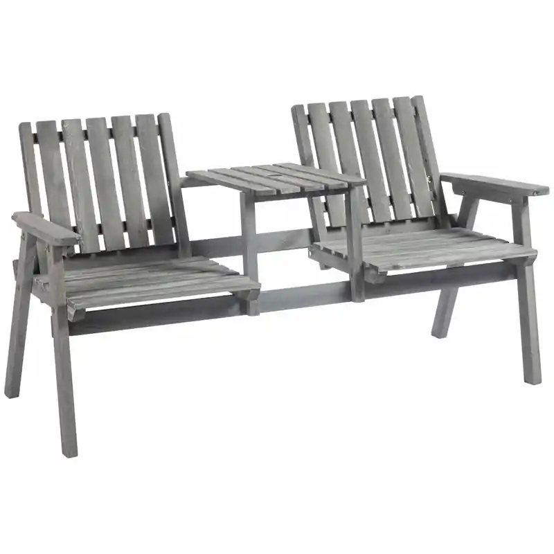 2-seater Outdoor Bench With Table, Wooden Garden Bench