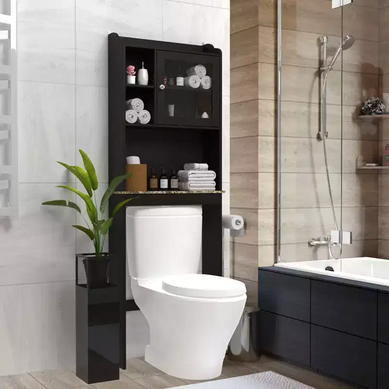 68 Inch Over Toilet Storage Cabinet with Open Shelves, Wood Bathroom Storage Cabinet