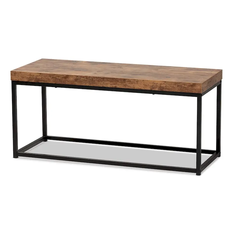 Bardot Modern Industrial Wood and Metal Accent Bench-Walnut Brown