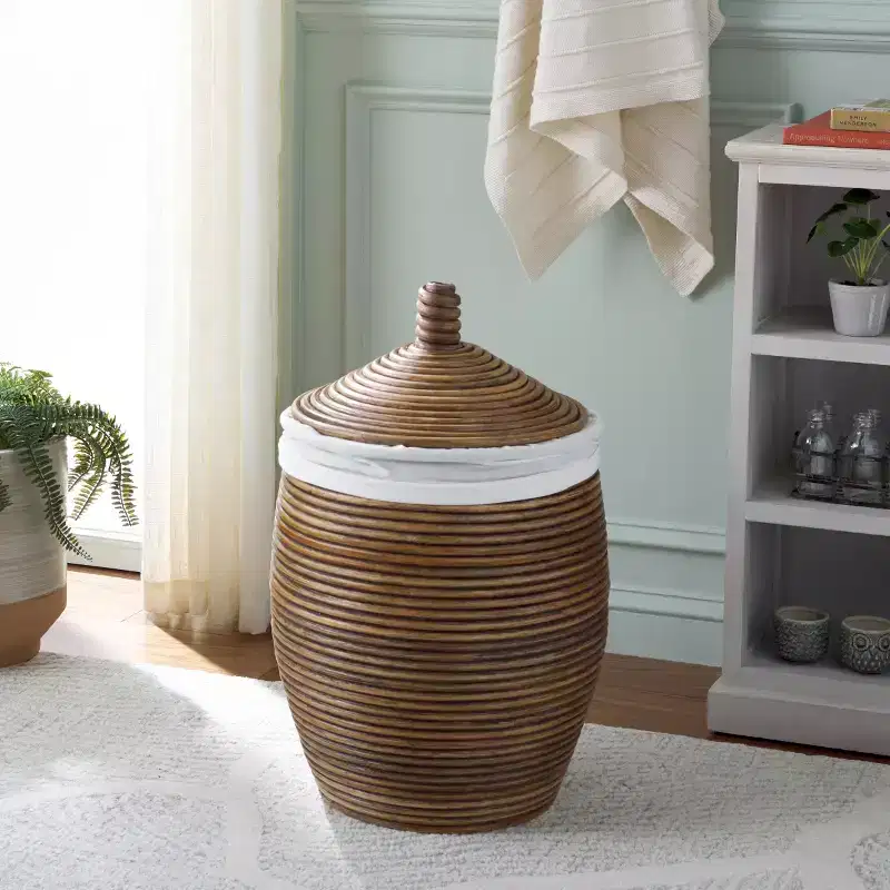 Mikkel Laundry Basket - HAC6503 - White/Honey Brown Wash - Safavieh