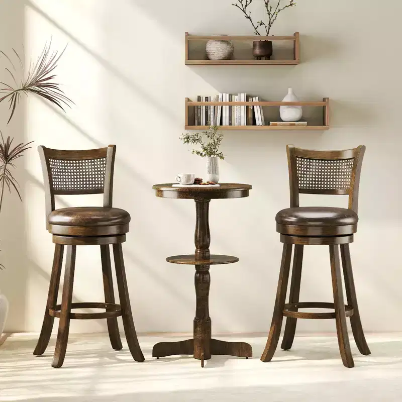 2 Bar Stools 30 Swivel Bar Chairs w/ PE Rattan Backrest Bar Height