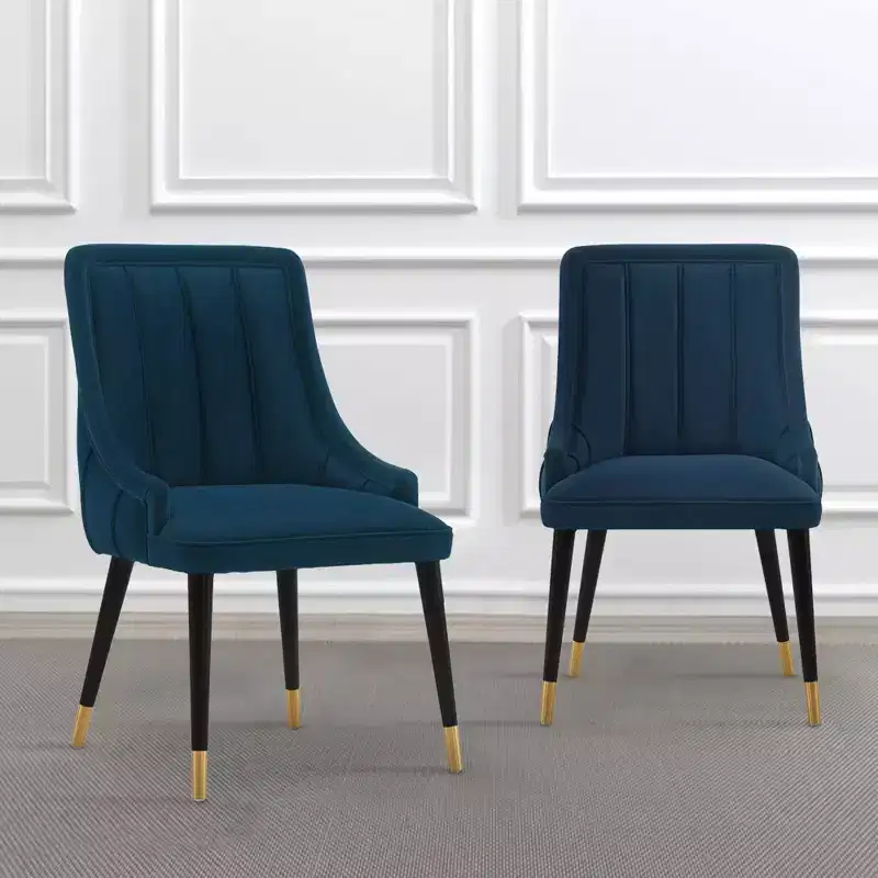 Set of 2 Eda Modern Velvet Upholstered Dining Chairs Midnight Blue - Manhattan Comfort