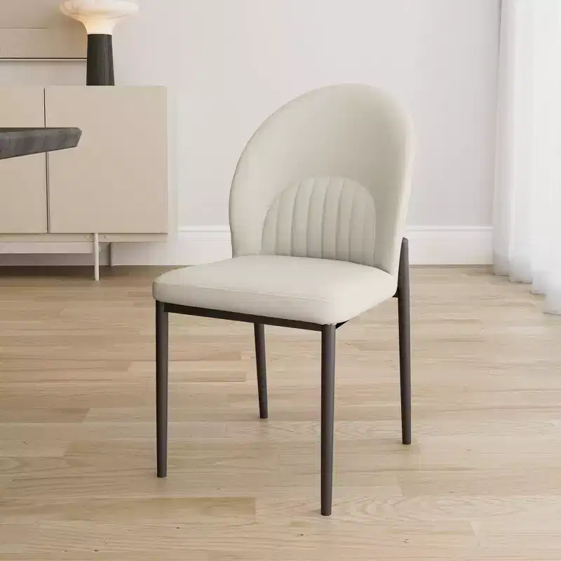 Modern Minimalist Leather Dining Chair, 17.91W x 23.23D x 34.25H, Off-White