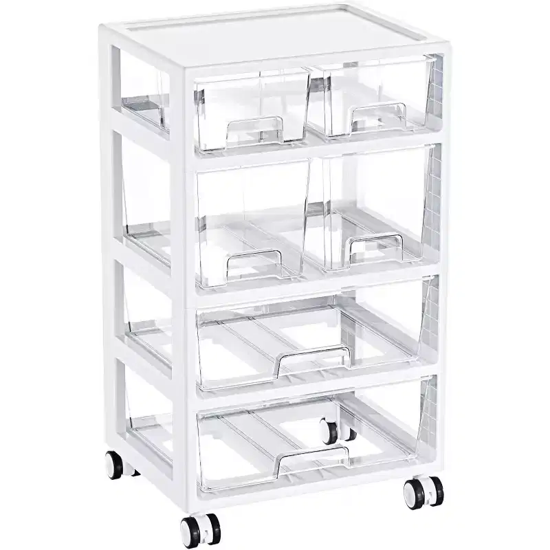 1 pack 4 layers 6 drawers transparent practical plastic drawer storage cart