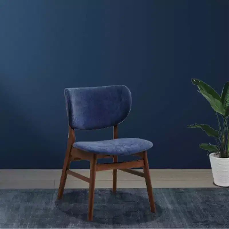 Dining Chair, Blue Fabric with Walnut Finish Wood Frame