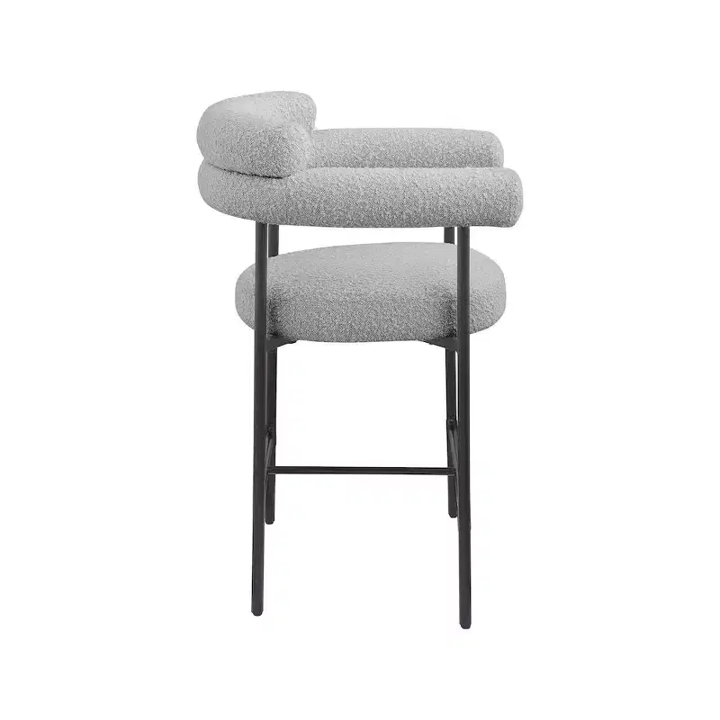 Meridian Furniture,Blake Grey Boucle Fabric Counter Stool, Set of 2