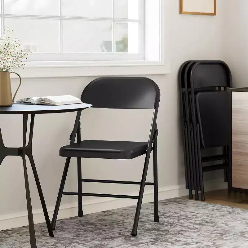 Acekool Set of 6 Black All-Steel Folding Chairs, Metal Frame, Holds Up to 350 lbs, Portable for Indoor & Outdoor Events