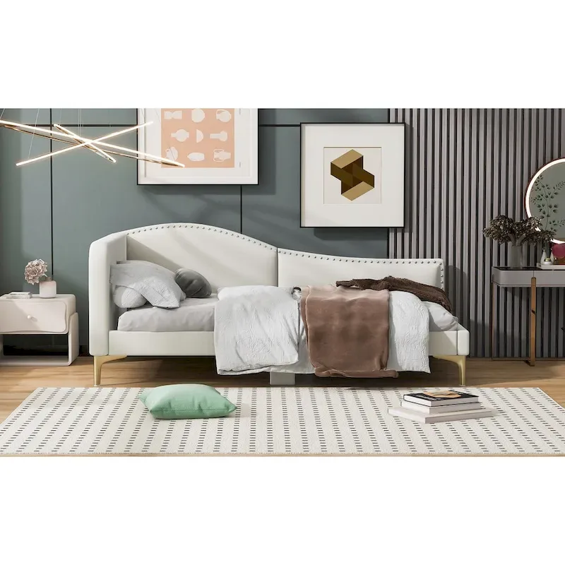 Upholstered Daybed with Guardrail and Headboard