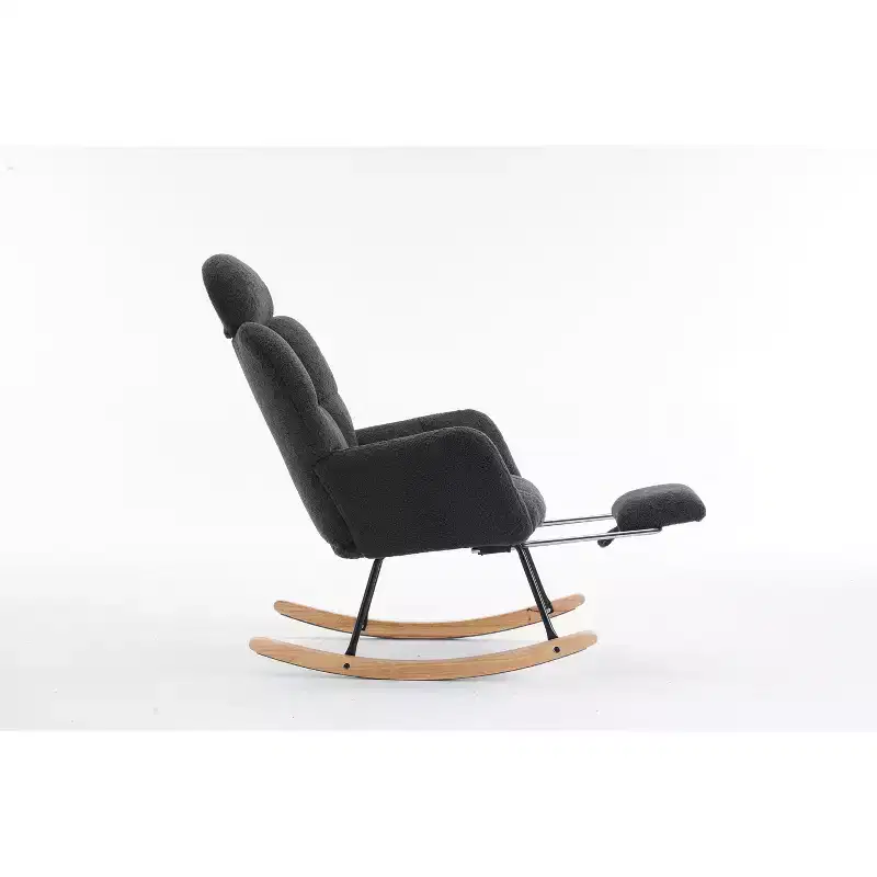 Teddy Fabric Upholstered Rocking Glider Chair, Mid Century Modern Accent Arm Chair with High Backrest and Pillows - ModernLuxe
