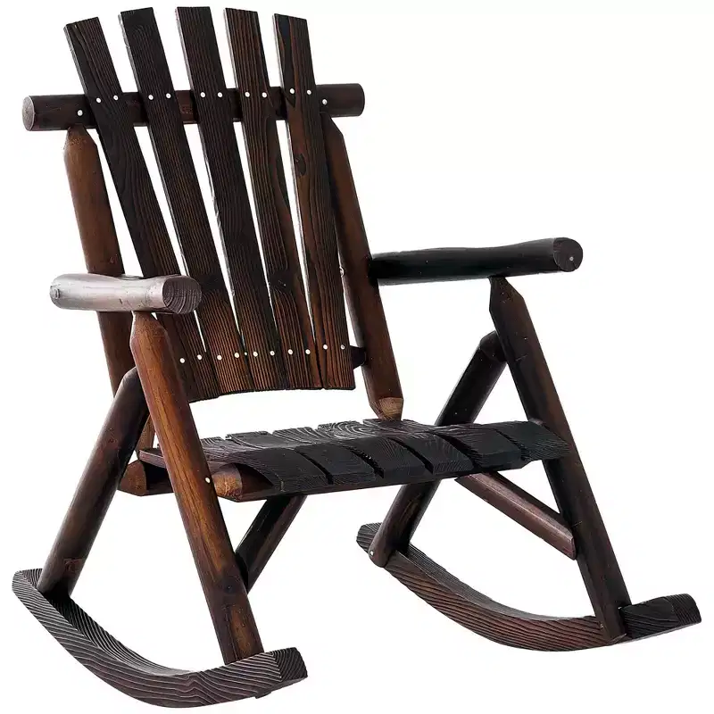 Outdoor Wooden Rocking Chair, Single-Person Rustic Adirondack Rocker with Slatted Seat, High Backrest, Armrests for Patio, Garden and Porch