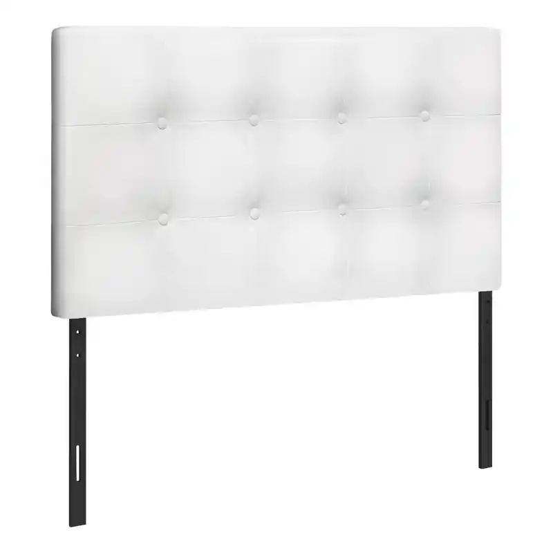 Upholstered Headboard in White Vegan Leather Fabric, Button Tufted - Twin Size