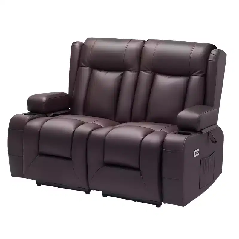 VEVOR Loveseat Recliner Sofa, Power Reclining Couch with Heating & Massage and Timer, PU Leather Electric Recliner Sofa with USB Ports, Brown