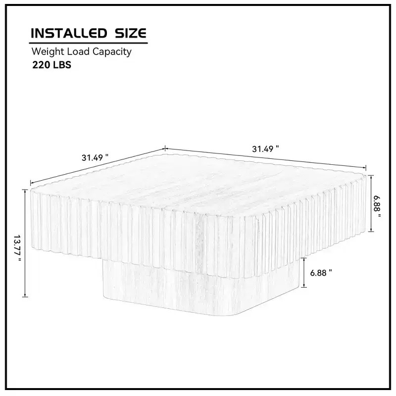 Beige Square Coffee Table, Pedestal Base, 31.5