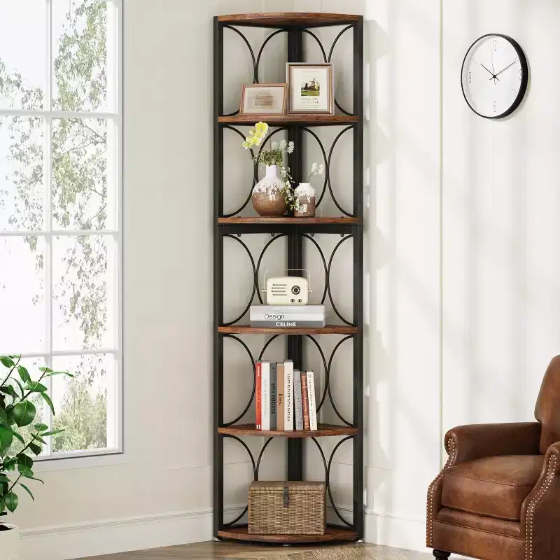 67 Corner Bookshelf, 6-Tier Bookcase Storage Rack